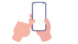 Vector phone in hand - Mockup of smartphone with blank screen and hand using touch screen. Vector illustration in cartoon style with white background