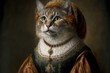portrait of a cat in renaissance clothing. Created with Generative AI technology.