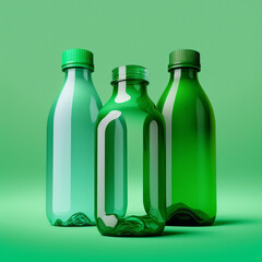 Sticker - Plastic bottles on a green background. Generative AI.