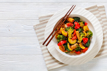 Wall Mural - veggies stir-fry with thick soy based sauce