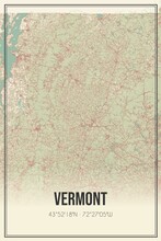 Retro Map Of Vermont, USA. Vintage Street Map.