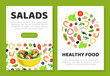 © Happypictures - Salads healthy food mobile app templates set. Organic healthy natural food web banner, card cartoon vector