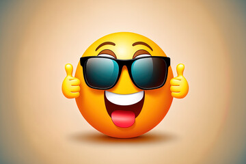 Canvas Print - Emoticon of a cute emoticon with sunglasses and a thumbs up. Generative AI