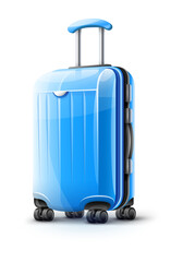 Wall Mural - Blue modern suitcase for travel, case icon isolated on white transparent background. PNG illustration