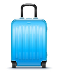 Wall Mural - Blue modern suitcase for travel case icon isolated white transparent background. Luggage for airport. PNG