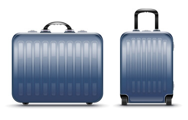 Wall Mural - Blue modern suitcases set for travel case icon isolated white transparent background. Luggage for airport. PNG