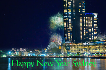 Wall Mural - Sydney Harbour Bridge New Years Eve fireworks, colourful NYE fire works lighting the night skies with vivid multi colours NSW Australia. Happy New Year. New Year Eve