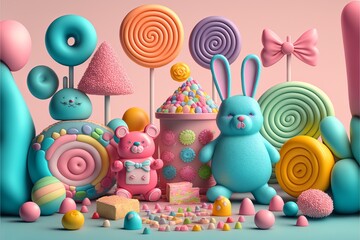Wall Mural - Delicious Easter Candy Land. Generative AI	