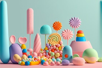 Wall Mural - Delicious Candy Land. Generative AI	