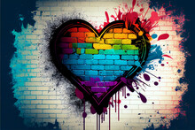 Colorful Graffiti Heart On The Brick Wall As A Love Symbol, Generative AI