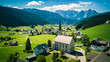 Catholic Church morning view of the Gosau village in the district of Gmunden in Upper Austria, Europe.