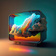 © ReisMedia - tv screen. with colorful abstraction. sketch art for artist creativity and inspiration. generative AI