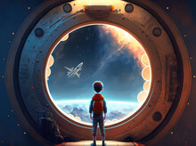 Boy Astronauts Space Explorer. Sketch Art For Artist Creativity And Inspiration. Generative AI