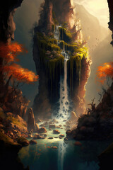 Wall Mural - Fantasy landscape scene. game design inspiration. sketch art for artist creativity and inspiration. generative AI