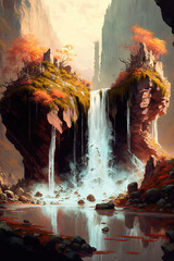 Wall Mural - Fantasy landscape scene. game design inspiration. sketch art for artist creativity and inspiration. generative AI