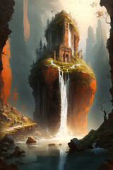 Wall Mural - Fantasy landscape scene. game design inspiration. sketch art for artist creativity and inspiration. generative AI
