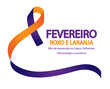 Purple and Orange February. Lupus, Alzheimer, Fibromyalgia and Leukemia awareness month in Portuguese Brazilian language. Vector illustration.	