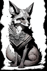 Wall Mural - A fantasy board game card/colouring book page: Fox/vixen. AI-generated