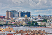 Cityscape And Russian Orthodox Church Of The Assumption Of The Blessed Virgin Mary On The Neva River, Saint Petersburg, Russia