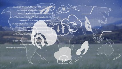 Wall Mural - Animation of data processing over globe and world map