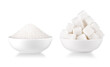 Set of Bowl of white sugar isolated on white background