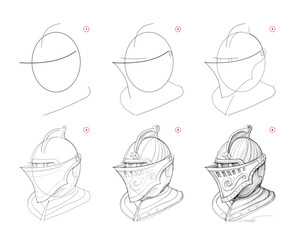 Wall Mural - page shows how to learn to draw sketch of ancient knight helmet. pencil drawing lessons. educational