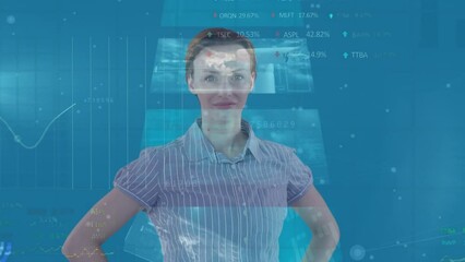 Sticker - Animation of multiple interface over caucasian woman using futuristic technology