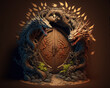 Dragon wooden old door and chinese pattern, wood nature. 3d illustration. (ai generated)