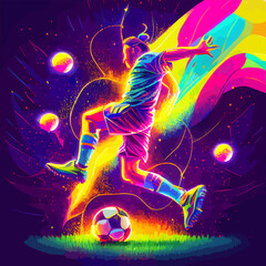 Wall Mural - colorful abstract soccer player kicking the ball