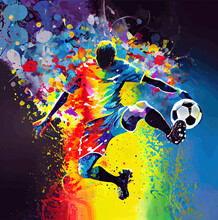 Abstract Soccer Player Kicking The Ball, Colorful Football Player