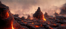 Background Of Rocks And Hot Melted Lava