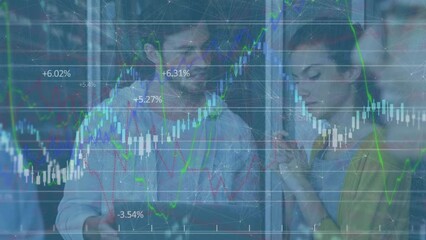 Poster - Animation of financial data processing over business people in office