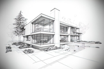 Wall Mural - drawing of an architectural design for a residence. generative ai