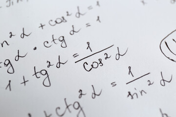 Wall Mural - Sheet of paper with different mathematical formulas, closeup