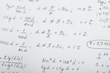 Wall Mural - Sheet of paper with many different mathematical formulas