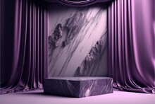 Product Showcase Purple Marble Angular Platform Pedestal Display Stage With Purple Curtain Archway Background To Feature Item 3d Illustration Template