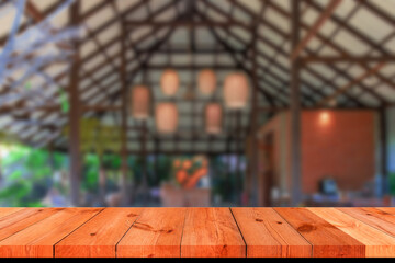 Wall Mural - perspective wooden board over blurred reception