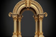 Leinwandbild Motiv columns and a golden luxury classic arch. the baroque style portal. The fairy palace's entryway. Generative AI