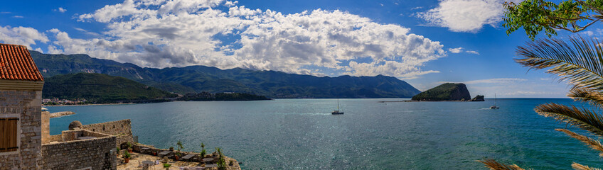 Poster - Panorama of Budva Riviera and the Adriatic Sea from Old Town Citadel in Budva Montenegro on the Balkans on a sunny day