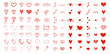Set de ilustraciones decorativas dibujadas a mano de corazones en color rojo para San Valentin. Vector	