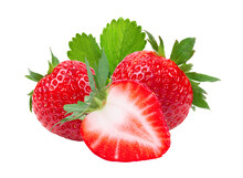 Strawberry Isolated With Leaf On Transparent Png