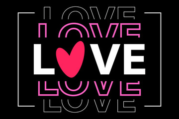 Wall Mural - Love text design for Valentine's day. Vector illustration isolated on black background.