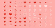 Set de ilustraciones decorativas dibujadas a mano de corazones para San Valentin. Vector