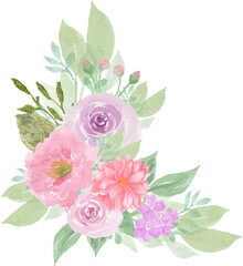 Wall Mural - Pretty Pink And Purple Watercolor Floral Arrangement