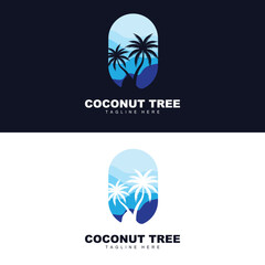 Coconut Tree Logo, Ocean Tree Vector, Design For Templates, Product Branding, Beach Tourism Object Logo