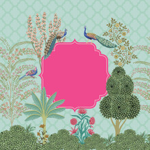 Indian Mughal Decorative Garden Frame For Wedding Invitation Pattern