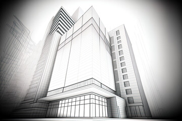 Wall Mural - perspective design for an architectural building, abstract line drawing of a contemporary urban buil