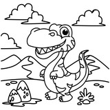 Fototapeta Dinusie - Cute dinosaurs cartoon characters vector illustration. For kids coloring book.