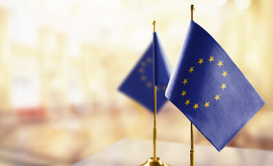 Wall Mural - Small national flag of the European Union on a black background
