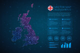 Fototapeta Fototapeta Londyn - United Kingdom map infographics template for diagram, graph, presentation and chart with abstract geometric mesh polygonal light concept on blue background. Vector Illustration EPS10.